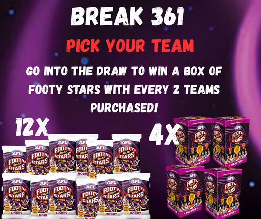 Break 361 Footy Stars Hobby & Retail mixer 12 Hobby loose packs & 4 Footy Stars Blasters - Pick Your Team