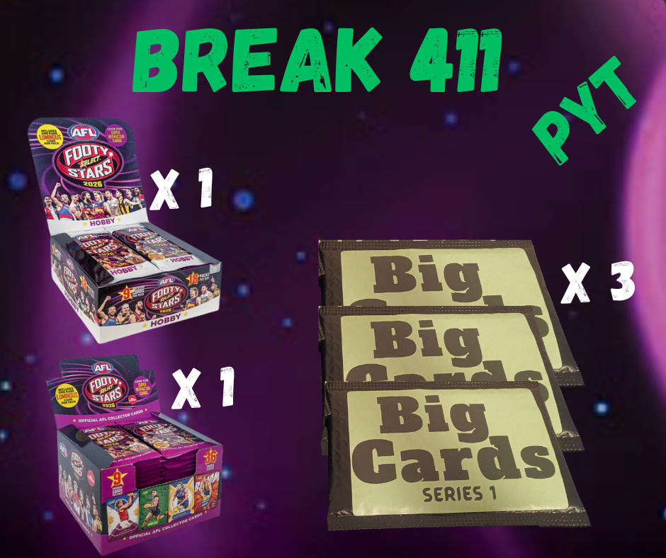 Break 411 Footy Stars Hobby & Retail mixer PLUS 3 BIG CARDS Re-Packs. - Pick Your Team